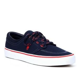 NWT Polo Ralph Lauren Men's Faxon x Logo Lace-Up Canvas Sneakers Navy, Size 10